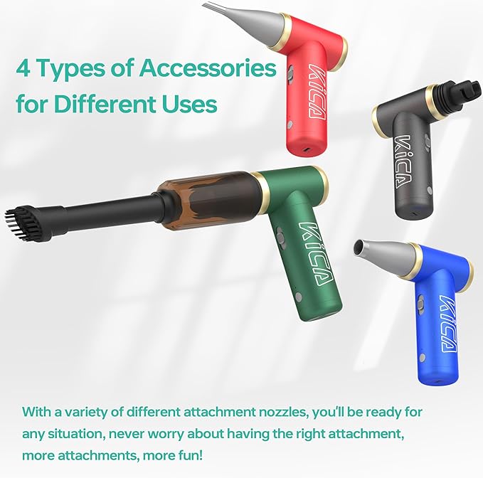 KiCA Jetfan 2.0 Electric Air Duster+Vacuum Accessory Combo for Computer/Keyboard/House Cleaning/Camera Lens/Camping/BBQ/Car/Barbershop,100000RPM,Two Nozzle/Long Battery,Air Can Substitute Tool-Green