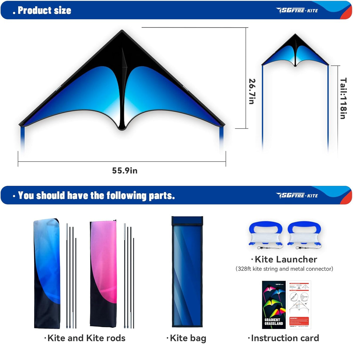 SGftre Delta Kite Set - Easy Launch Kites for Kids & Adults | Perfect for Beach & Park Activities