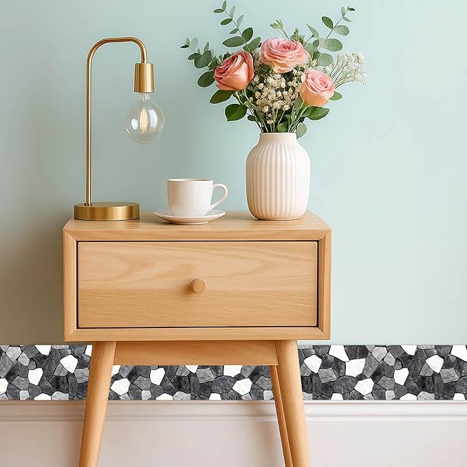 IVN Wallpaper Border Black White Stone Pattern Design 4x196 Inch Peel and Stick