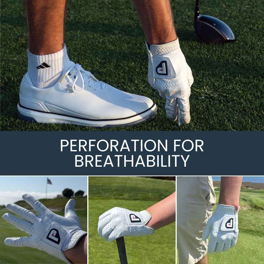 PUR3 Cabretta Leather Golf Gloves - Ultra Soft Genuine Leather | Left & Right Hand | Multi-Pack with Ball Marker