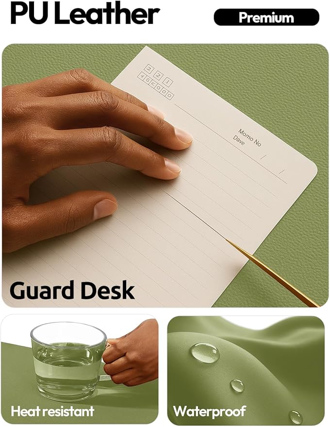 YSAGi Leather Desk Pad Protector, Office Desk Mat, Large Mouse Pad, Non-Slip PU Leather Desk Blotter, Laptop Desk Pad, Waterproof Desk Writing Pad for Office and Home (Green, 47" x 17")