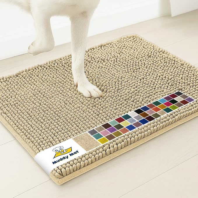 Muddy Mat® | Super Water Absorbent Door Mat Indoor, Microfiber Quick Dry Chenille Entryway Rug, Slip Resistant Front Door Mat, Indoor Mats for Entryway, Machine Washable Pet Rug, Sand 24" x 120"