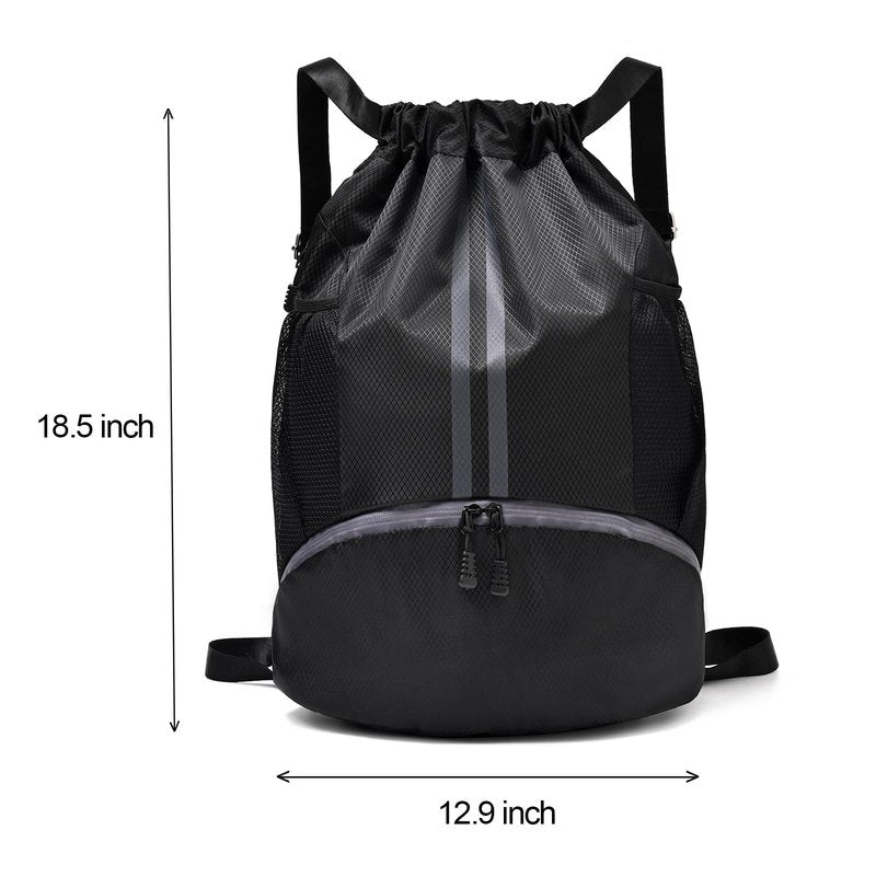 LOKAPEGY Drawstring Gym Bag for Men, Waterproof Drawstring Backpack for Women, Swim with Shoes Compartment, Pull String Sport Bag for Soccer and Basketball. (Rose)