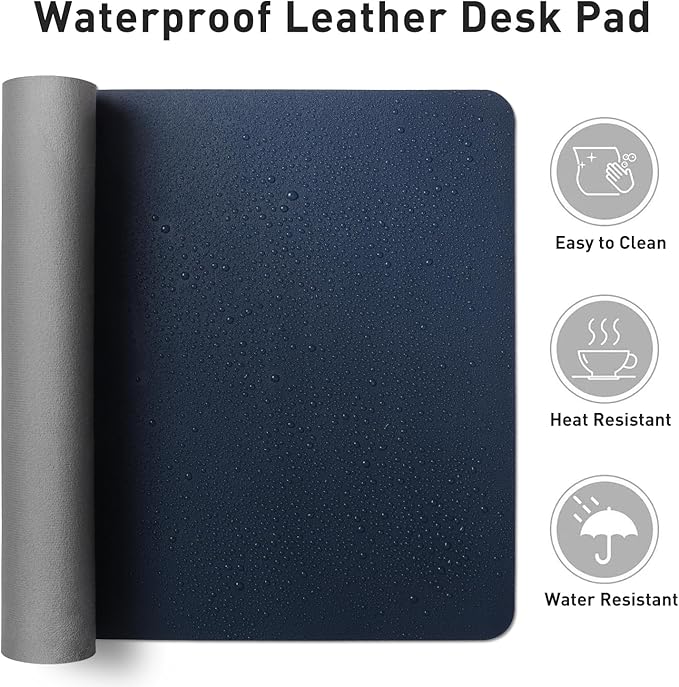 Aothia Leather Desk Pad Protector, Mouse Pad, Office Desk Mat, Non-Slip PU Leather Desk Blotter, Laptop Desk Pad, Waterproof Desk Writing Pad for Office and Home (48"x17", Dark Blue)