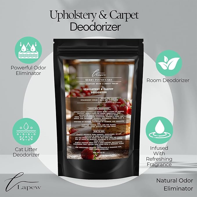 Lapew Berry Pound Cake Bundle – Carpet Deodorizer Powder & Scented Mop Soap Set – Odor Eliminator for Pet-Friendly Homes (Strawberry Pound Cake)