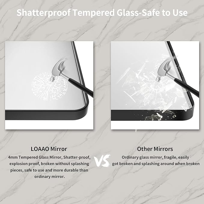 LOAAO Black Metal Framed Bathroom Mirror