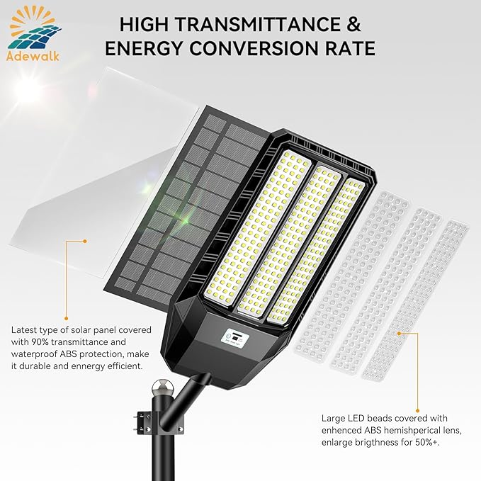 Solar Street Light Outdoor 8000W - LED Parking Lot Lights, IP67 Waterproof, Dusk to Dawn, High Lumens Solar Lights Outdoor with Motion Sensor and Remote Control 2 Pack