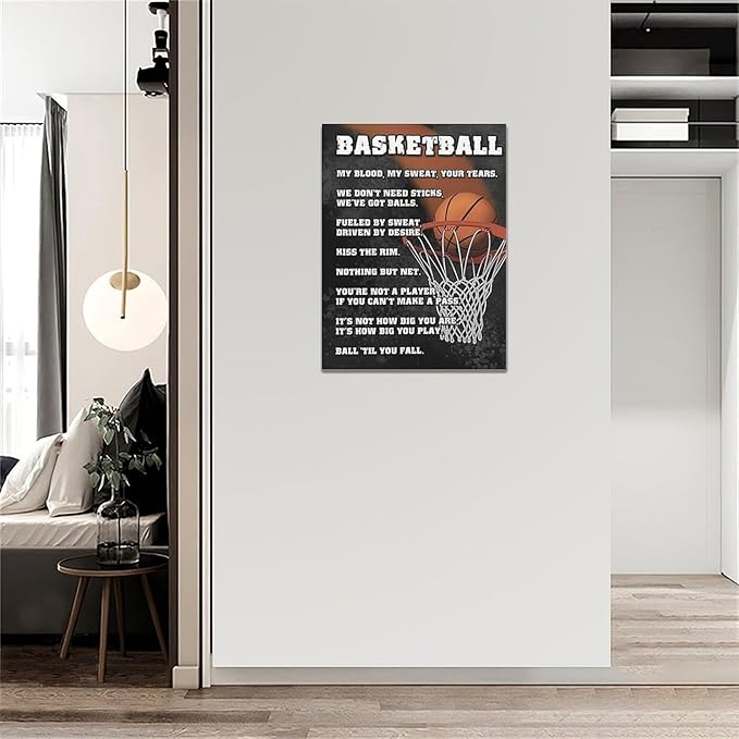 Basketball Wall Art, Basketball Life Lessons Pictures Wall Decor, Sports Quotes Canvas Prints Painting, Framed Artwork Office Home Decor For Bathroom Bedroom Dining Living Room 12L" x 16W"