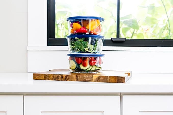 6-Piece Glass Food Storage Containers Set (3 Containers + 3 BPA-Free Lids) | 4-Cup, Leakproof | Microwave, Freezer, Oven & Dishwasher Safe | Ideal for Meal Prep & Pantry Organization