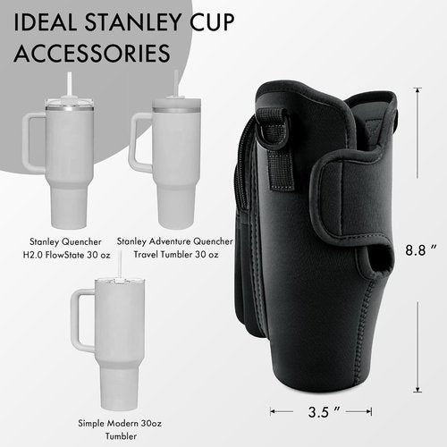 JEBEALUO Water Bottle Carrier Bag - Adjustable Strap & Phone Pocket for Stanley Cup 40/30 oz