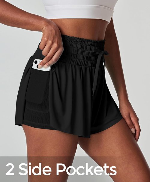 IUGA High Waisted Athletic Shorts - Flowy Butterfly Design with Pockets for Women | Perfect for Running & Tennis