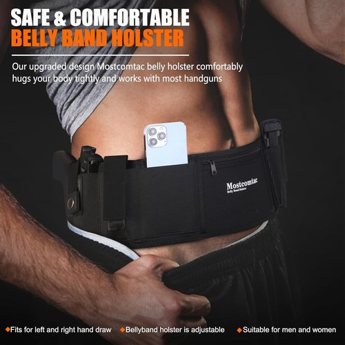 Mostcomtac Belly Band Holster - Comfortable Neoprene Gun Holster with Zip Pocket for Glock, Taurus, Ruger, M&P