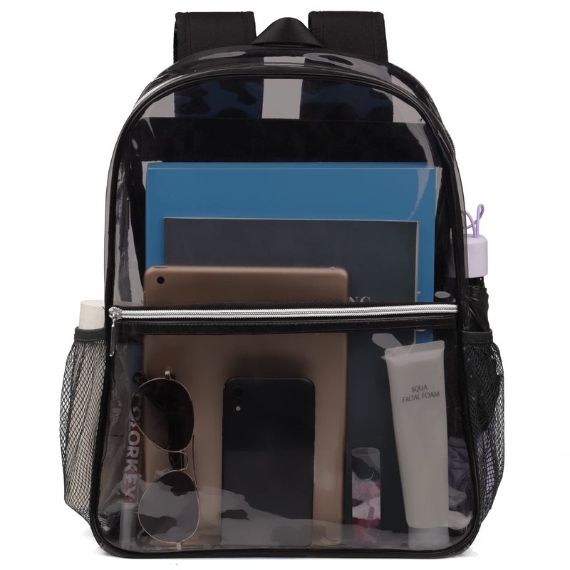 REAWUL Clear Backpack Heavy Duty Large TPU Transparent Backpacks See Through Backpacks for Security Travel,College. (Black)
