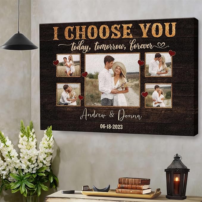 Dem Canvas Personalized Canvas Prints, Custom Photo And Name, I Choose You Forever, Wedding Gifts For Couple Anniversary Valentines Canvas (12x08)