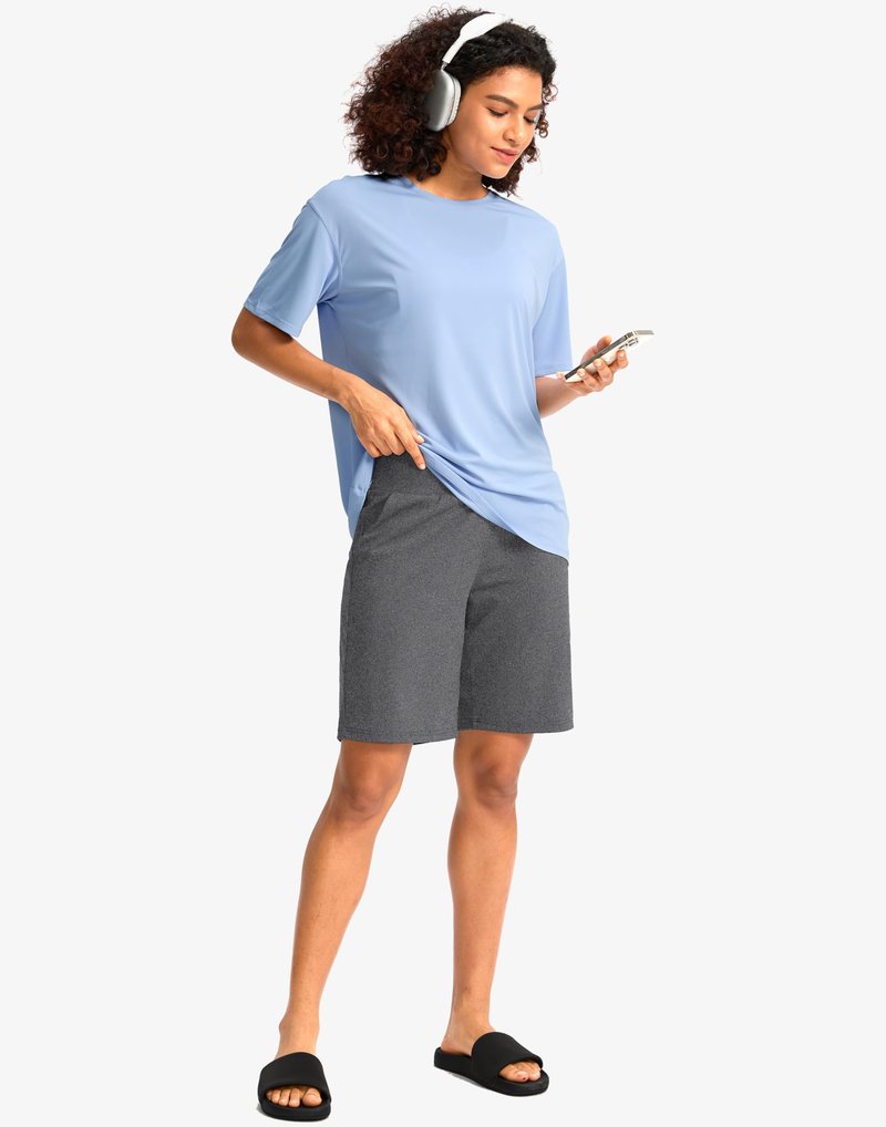 G Gradual Women's Bermuda Long Shorts with Pockets 9" High Waisted Knee Length Shorts for Women Walking Athletic Workout(Charcoal,L)