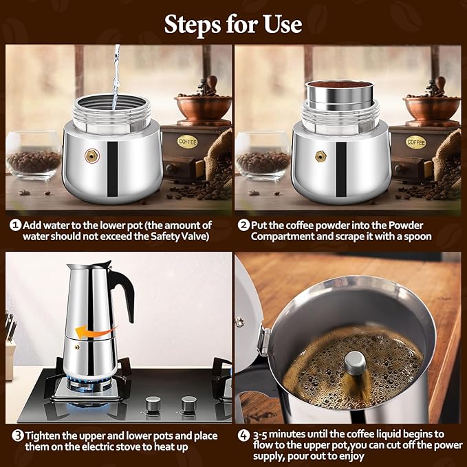 12 Cup Moka Pot Percolator Italian Coffee Maker 600ml Stovetop Espresso Mocha Stainless Steel Greca Coffee Maker Classic Cafe Makers Suitable for Induction Cookers Ceramic Stoves Straight