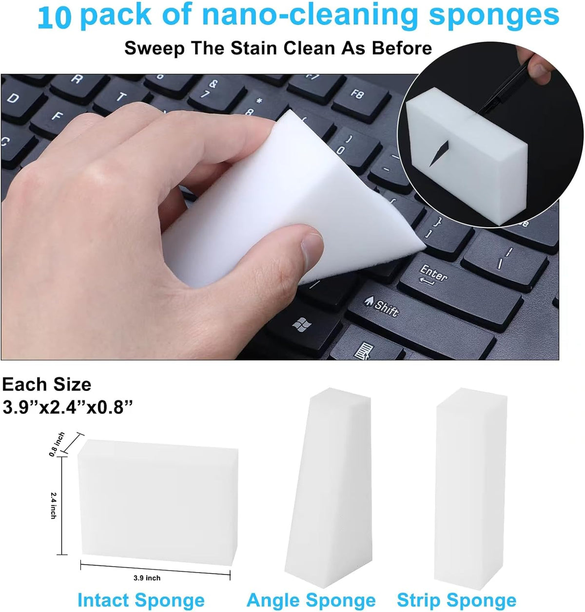 2X Density Magic Sponge Eraser,Multi-Functional Household Cleaning Kitchen Dish Sponge for Furniture,Extra Thick and Long Lasting Melamine Cleaning Sponges for Bathroom,Floor, Wall Cleaner (10)