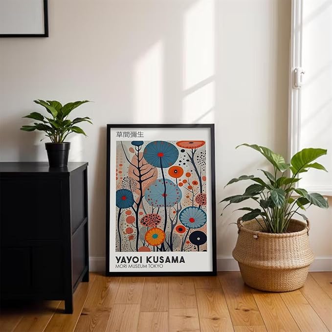 Yayoi Kusama Black Framed Wall Art 11x14in Vintage Japanese Painting Posters