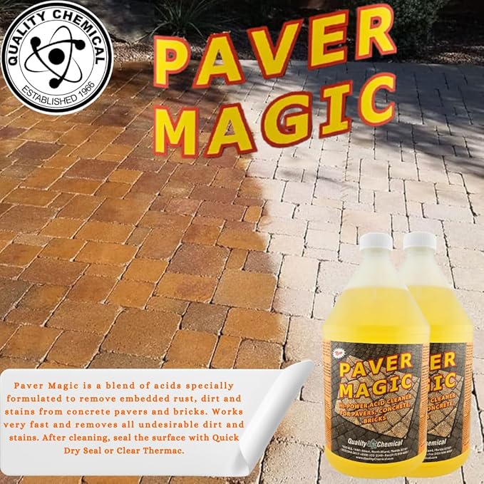 Quality Chemical Paver Magic - High Power Concrete, Brick and Paver Cleaner - Outdoor Stain Remover - 128 oz (Pack of 2)