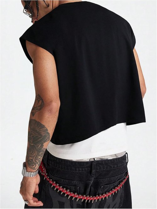 GORGLITTER Men's Crop Vest Top - Stylish Dolman Sleeve Crewneck Pullover Tank - Comfortable Fit