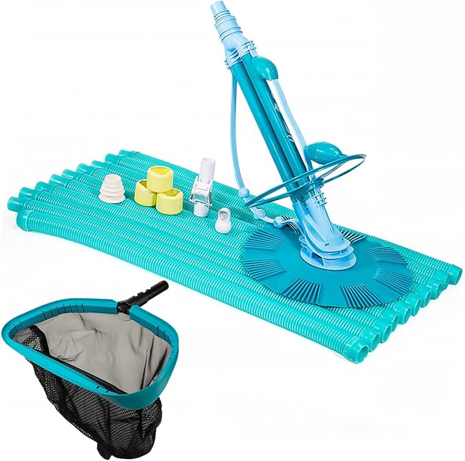 XtremepowerUS InGround Suction Vacuum Pool Cleaner Set – Climb Wall Automatic Cleaner with 30FT Hose + 17-Inch Leaf Skimmer Net
