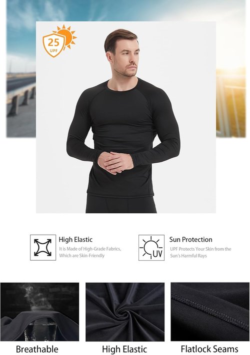 Dalavch Men's Compression Shirts - 5 Pack Long Sleeve Athletic Workout Tops | Gym Rash Guard Base Layer