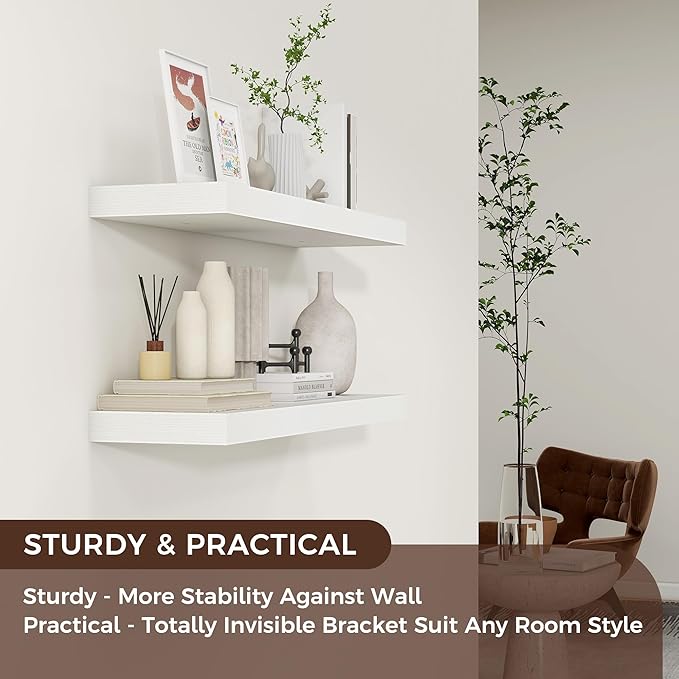 Venusmiles Floating Shelves for Wall 24 inch Long, Engineered Wood Wall Shelves