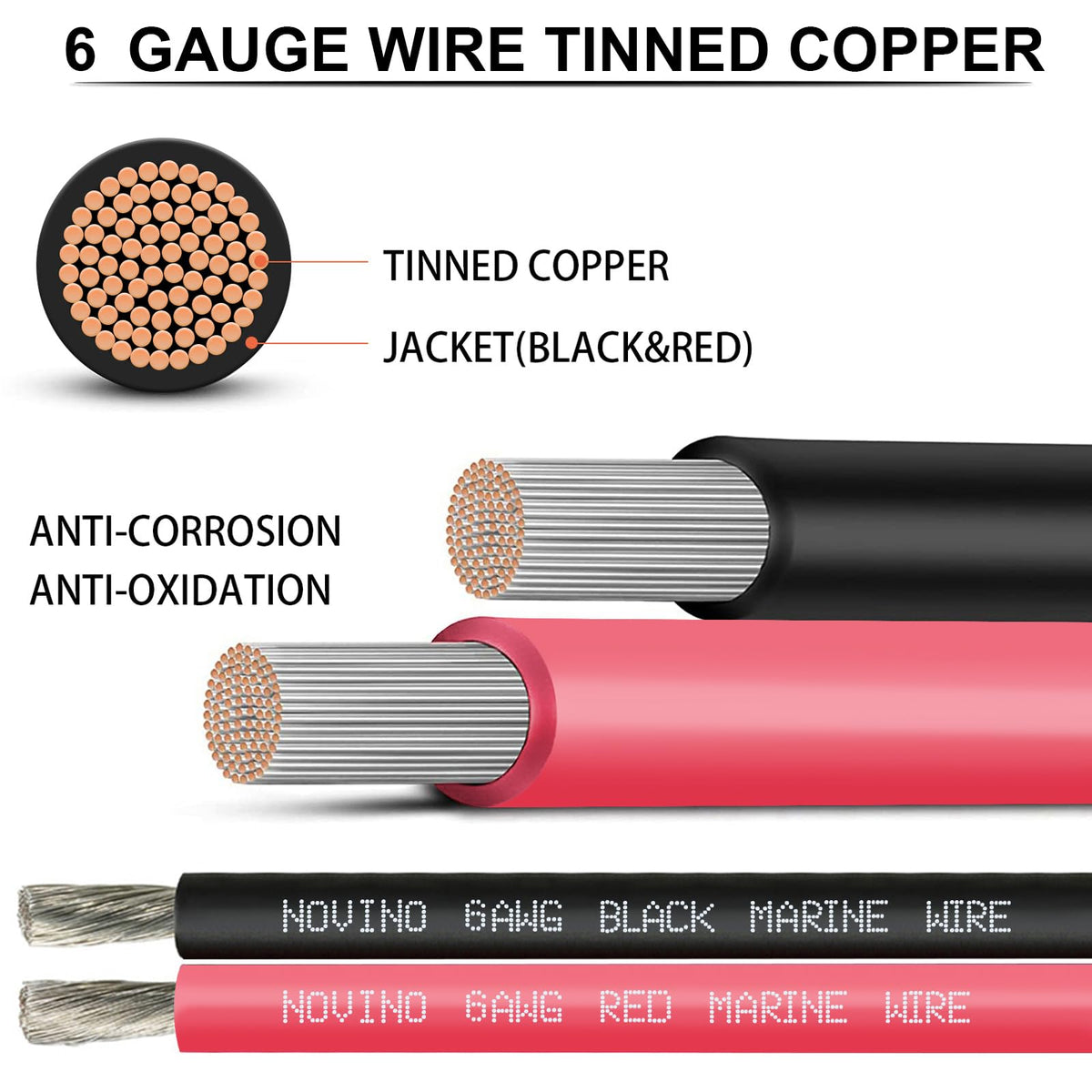6 Gauge Marine Wire Include 6 AWG 15FT Red & 15FT Black,6 Gauge Marine Grade Wire Tinned Copper Oxygen-Free Boat Electrical Cable for Automotive/RV/Camper/Trailer Outdoor Use
