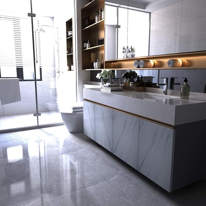 Large White Marble Granite Wallpaper Peel Stick Thicken 48x197inch Waterproof