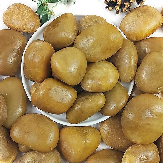 YISZM Rocks for Plant 5lbs, Yellow River Rocks 2-3 Inch Natural Pebbles for Indoor Plants, High Polished Decorative Stones Vase Filler Fish Tank Aquariums Landscaping Garden
