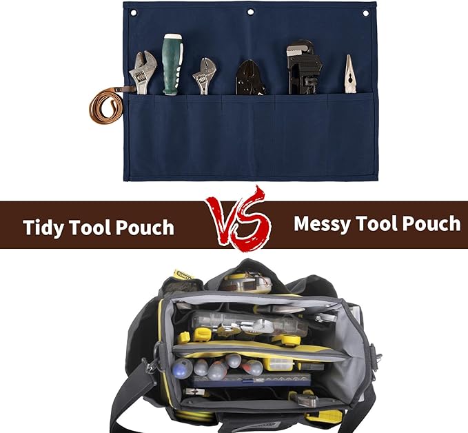 Chisel Roll,Small Tool Roll Pouch,Tool Roll Bag Organizer, Heavy Duty Waxed Canvas Tool Bag, Multi-Purpose Roll-Up Storage Bag for Hand Tools Holder with 6 Pockets Wrench Roll Up Pouch