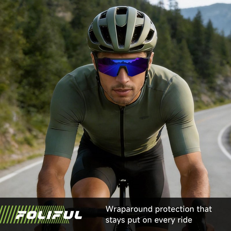 Foliful 3 Pack Polarized Sports Sunglasses Men Women, Running Mens Sunglasses UV Protection for Baseball Cycling Fishing, Ice Blue/Red/Purple