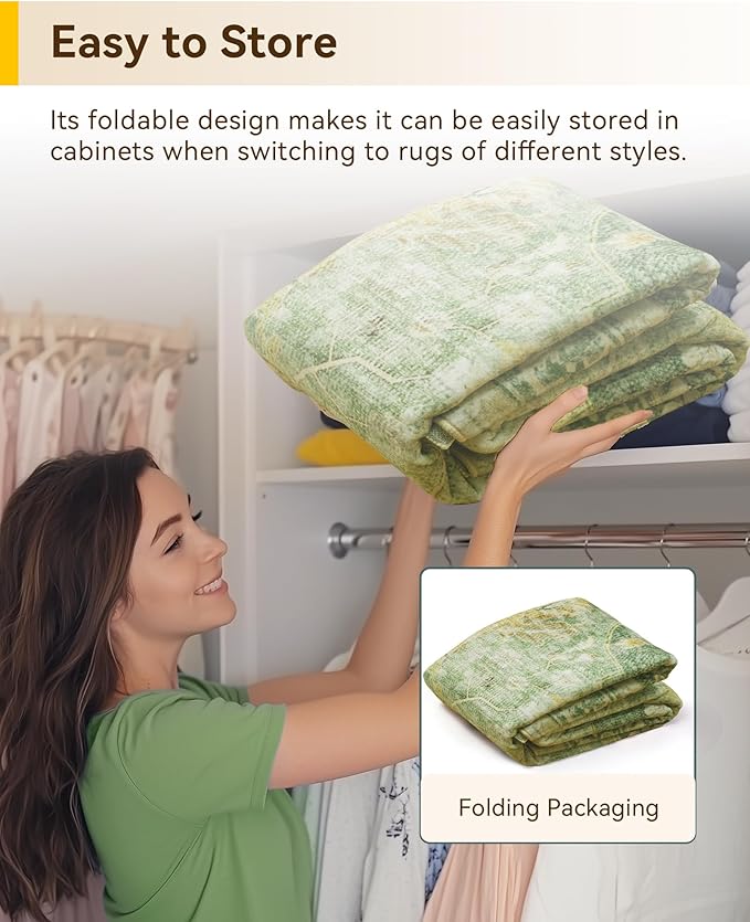 Area Rugs 3'x10' Runner Rug Non Slip Washable for Kitchen Hallway Bedroom Beside Laundry Room Bathroom Rug, Floor Carpet, Sage Green Yellow