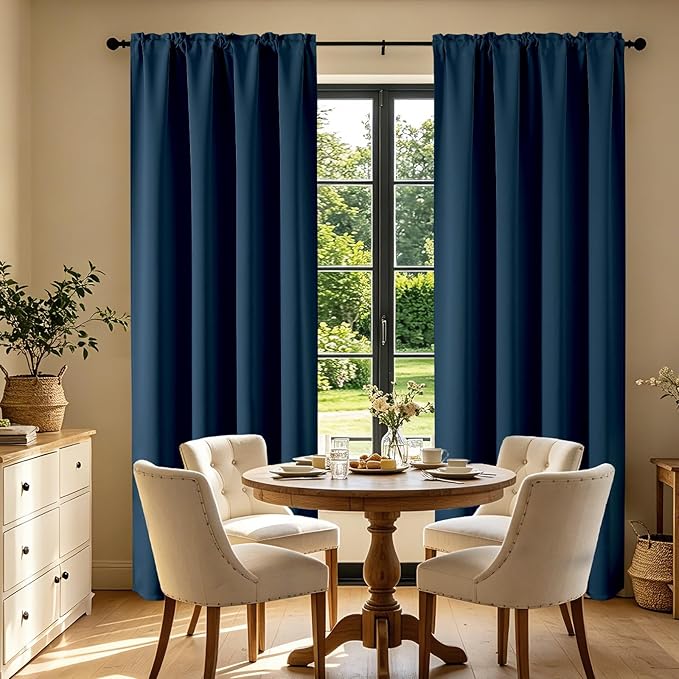CUCRAF Navy Blue Blackout Curtains 108 inch Length 2 Panels Set, Rod Pocket