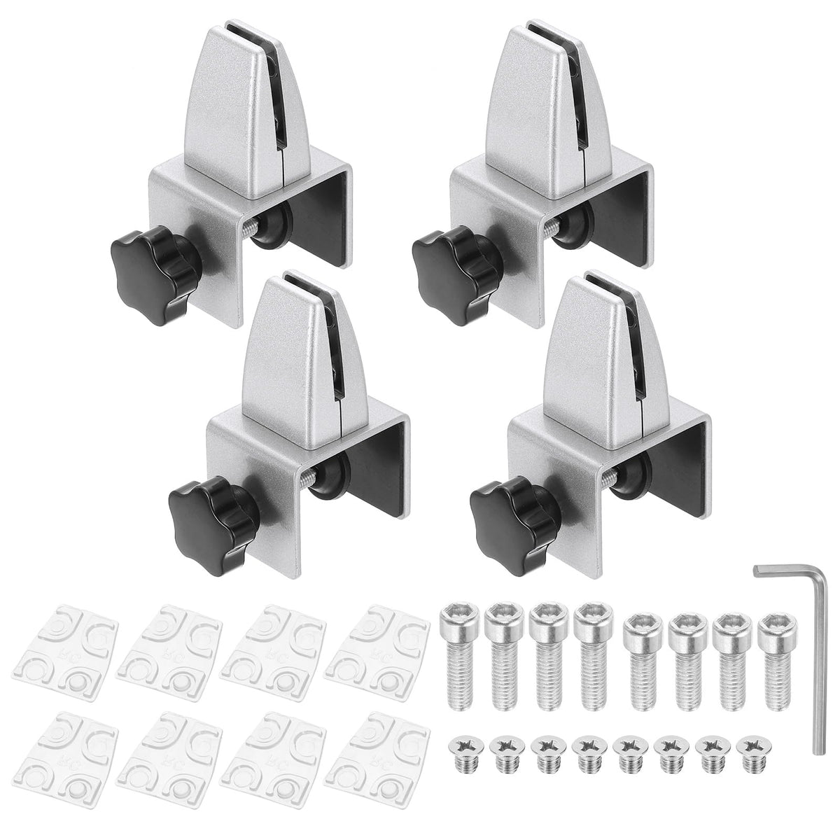 PATIKIL 1.8x1.3x2.1" Desk Divider Support Clamp, 4 Pcs Aluminum Desk Shield Clamp Desk Divider Partition Clamp Sneeze Guard Clamp Bracket for Office Home Desk Panel, Silver