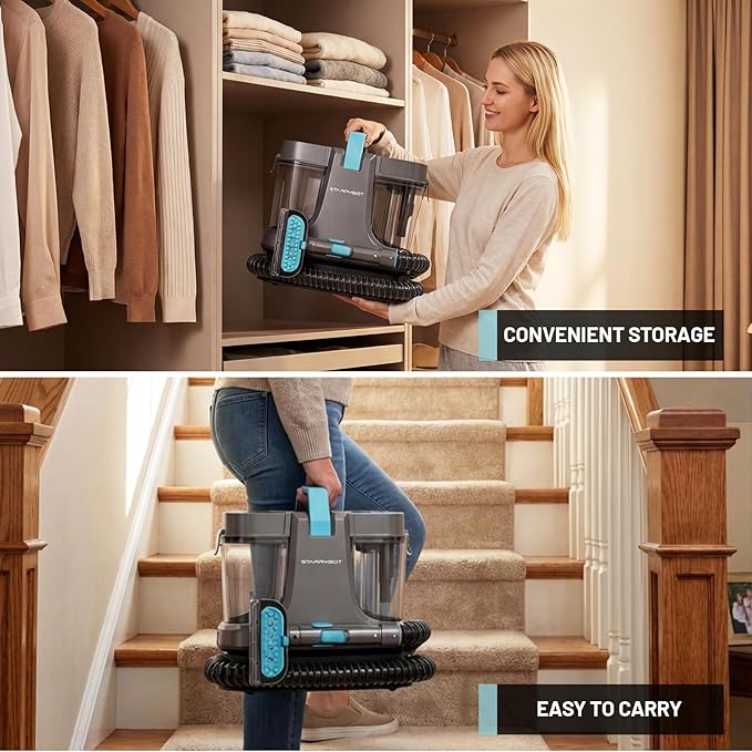 Starrybot Portable Carpet Cleaner Machine with Steam and Heating Techology,18Kpa Powerful Suction with Versatile Tools for Pets, Couch,Spot Cleaner for Stairs/Furniture/Rug(Gray)