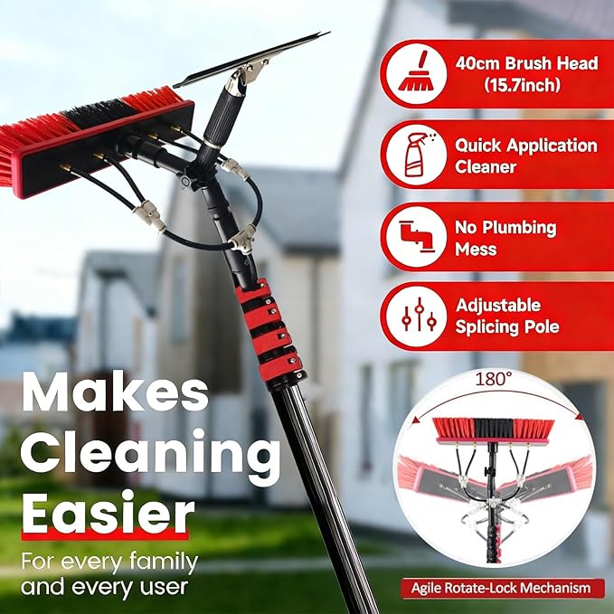 Telescopic Cleaning Brush, Multi-Purpose Water Spray Brush, Solar Panel Cleaning Equipment, Telescopic Hydrocleaner, 3.6m-10.8m, Roof Cleaning Tools Window Cleaner Kit(30FT/9M)