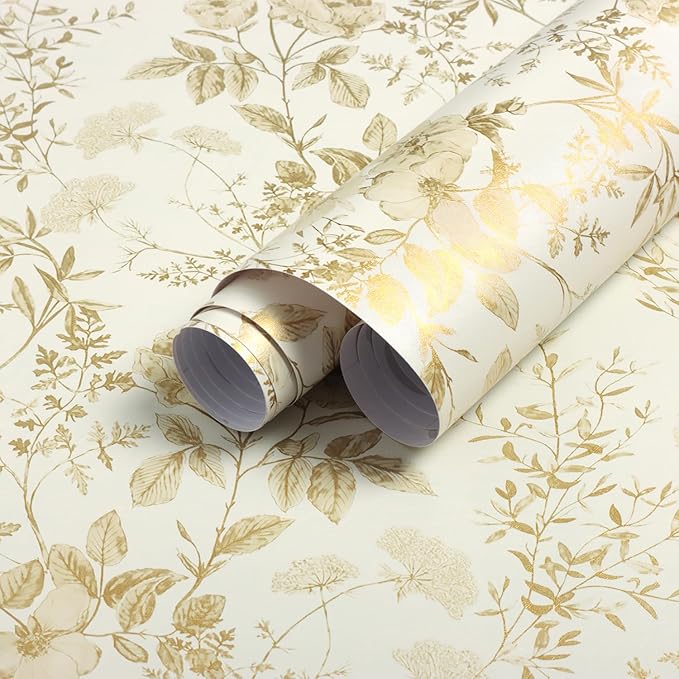 Erfoni 16.9" x118" Boho Floral Peel and Stick Wallpaper Yellow Brown Flower