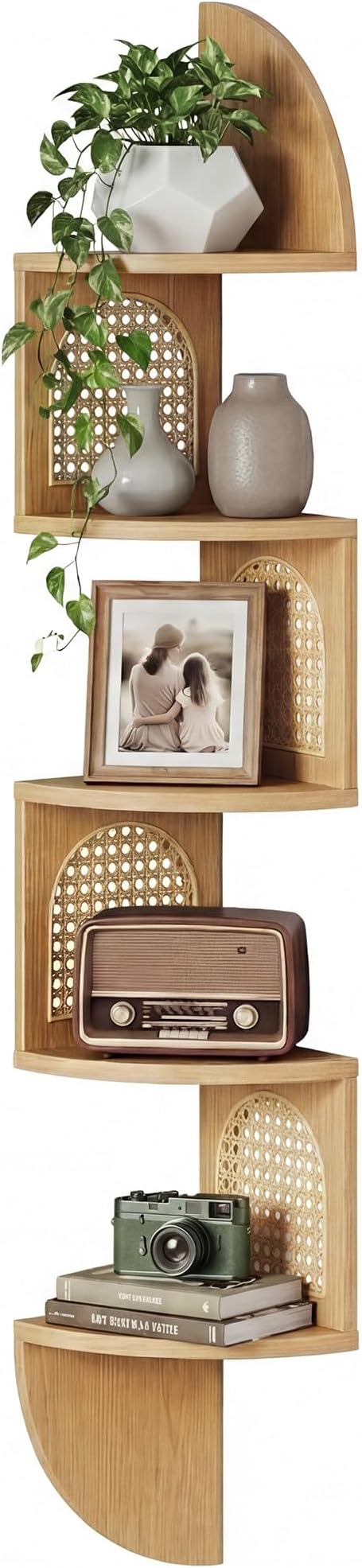 5-Tier Floating Corner Shelves for Wall, Zigzag Corner Shelf Unit, PVC Rattan