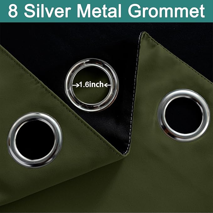 Yakamok Green 100% Blackout Curtains, Total Blackout Lined Curtain Panels