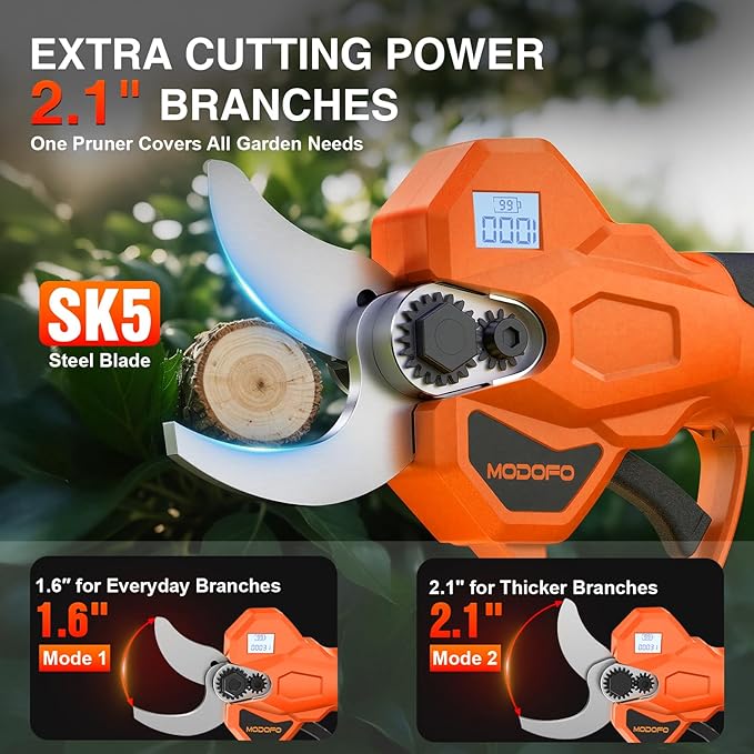 Electric Pruning Shears, Upgraded 2.1" Cutting Garden Shears with LCD Display, Brushless Motor Cordless Power Pruner with 2.0 Ah*2 Batteries for Garden Tree Pruner Branch