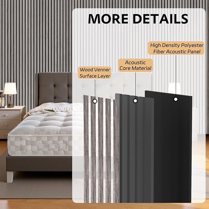 4 Pack Wood Panels for Wall, 106.3" × 11" Wood Slat Acoustic Panels for Wall