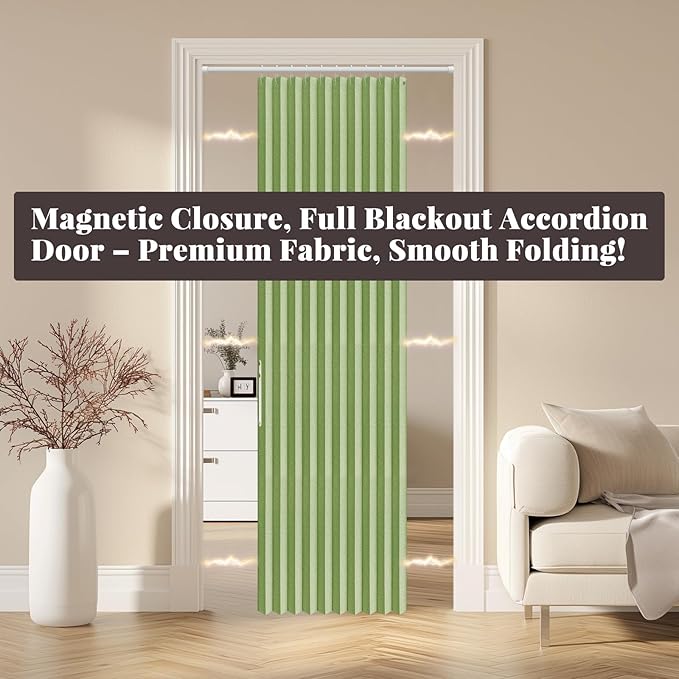 AJAZZ 100% Blackout Accordion Doors Interior Magnetic Door Curtain Accordion