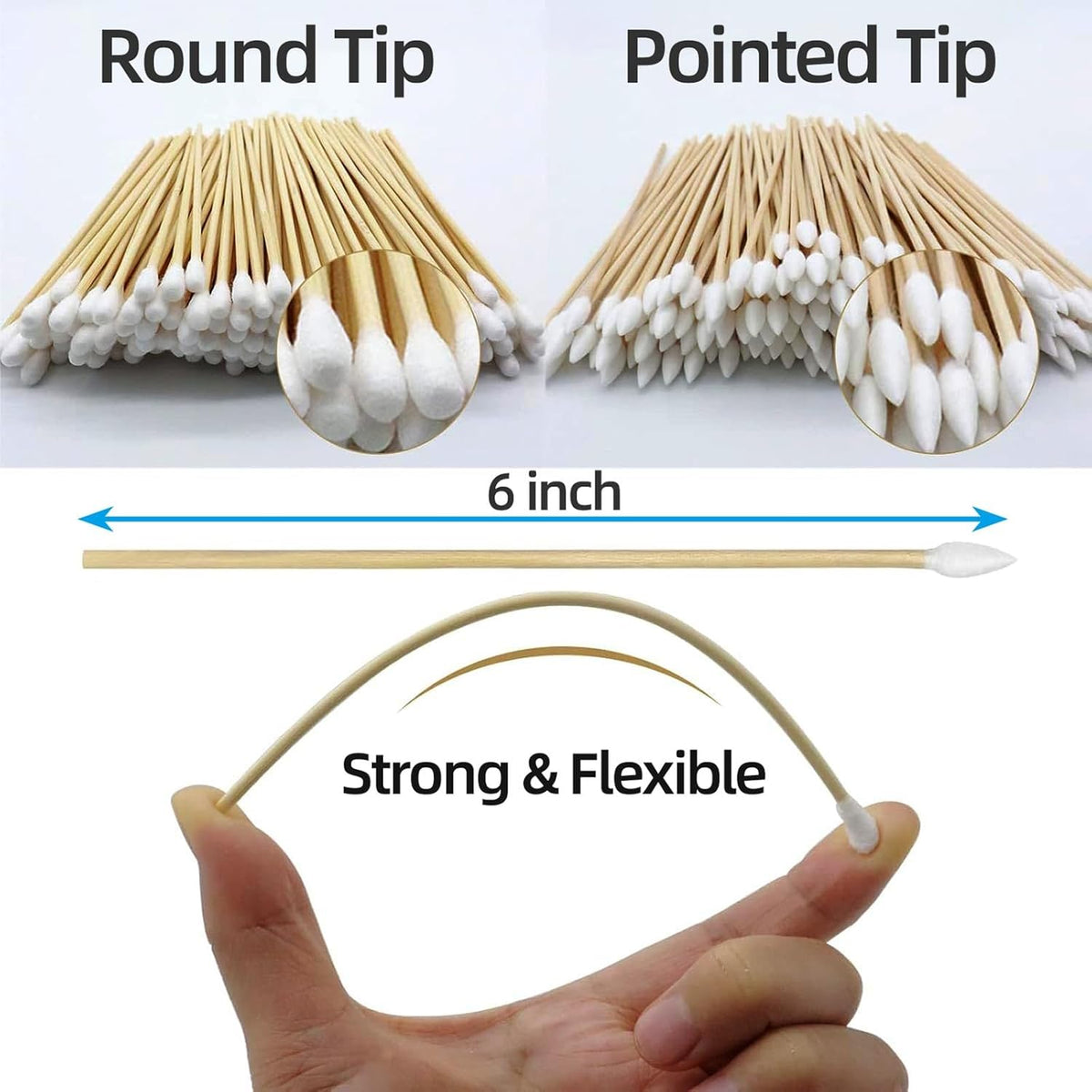 Skiennix Gun Cleaning Swabs - 500 PCS Lint-Free Cotton with 6" Sturdy Bamboo Sticks | Versatile for Firearms, Electronics & Makeup