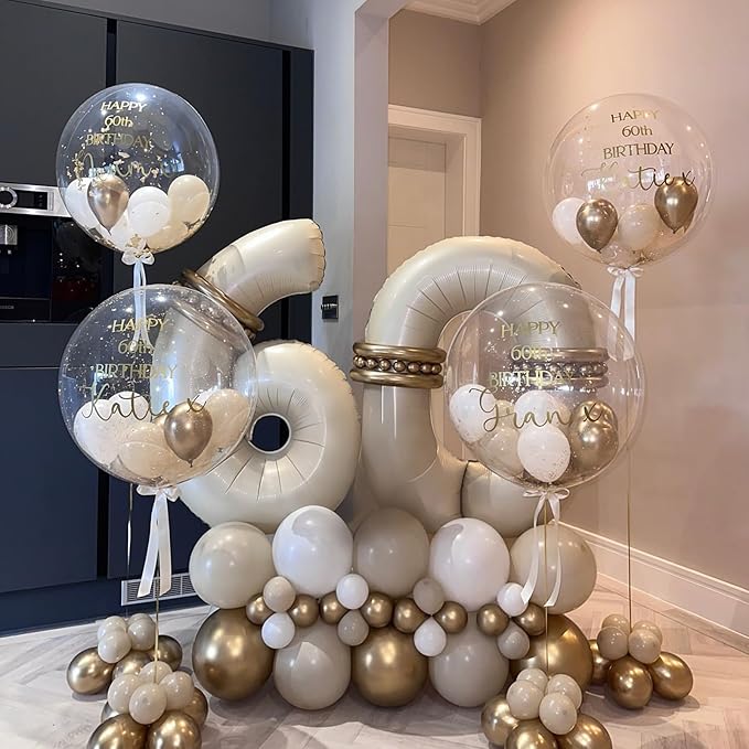 40 Inch Large Cream Numbers Balloons 0-9, Self Inflating White Sand Foil Number 0 Helium Balloon for Boy Girl, Big Beige Digit 0 Balloons for Women Men 30 40 50 60 70 80 100 Birthday Party Decoration