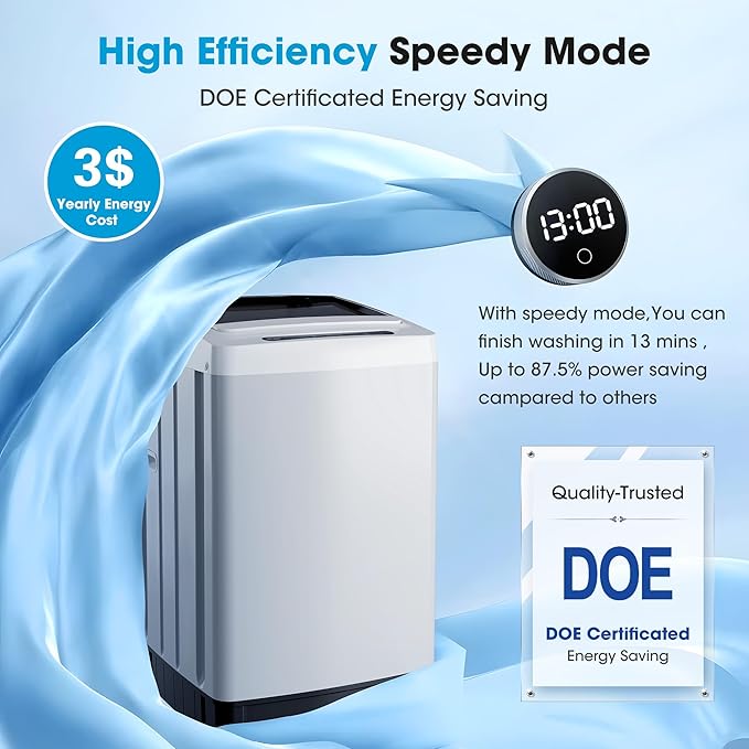 Portable Washing Machine - Compact Home Laundry Washer for Apartment,1.5 Cu.ft,8 Wash programs,10 Water Level, Small Clothes Washer with Drain Pump for Bathroom, Dorms,RVs,White