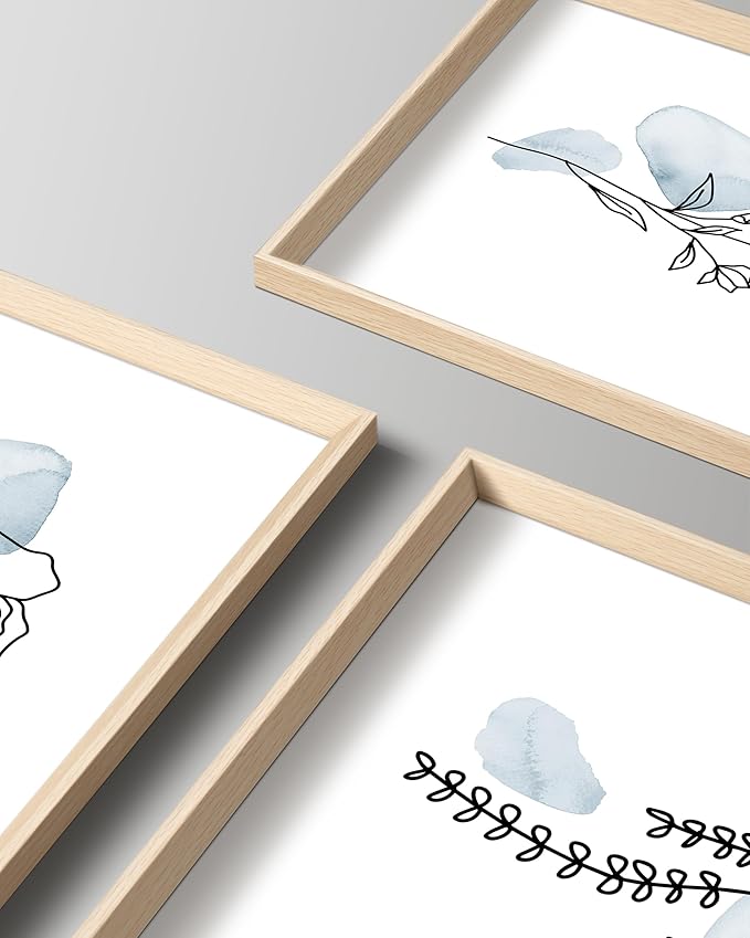 HesenDot Framed Blue Floral Canvas Wall Art, Minimalist Botanical Wall Art Decor