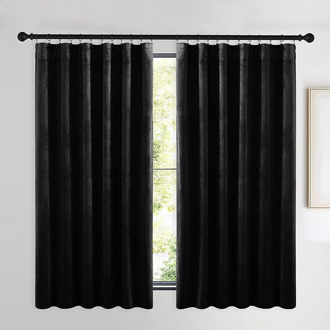 NICETOWN Black Out Velvet Curtains 63 inches Long, Solid Heavy Matt