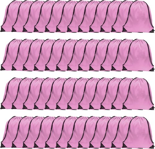 GoodtoU Drawstring Backpacks - Bulk Nylon Cinch Sacks for Sports & Travel | Pink, 48 Pcs