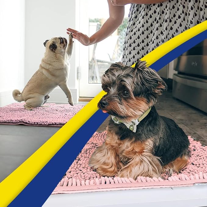 Muddy Mat® | Super Water Absorbent Door Mat Indoor, Microfiber Quick Dry Chenille Entryway Rug, Slip Resistant Front Door Mat, Indoor Mats for Entryway, Machine Washable Pet Rug, Pink 30" x 48"
